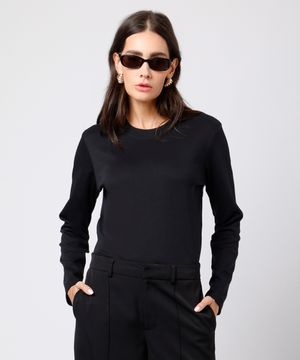 camiseta slim feminina de algodão peruano manga longa mindset preta