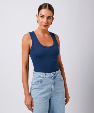 regata slim top feminina de algodão peruano mindset azul