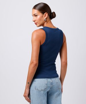 regata slim top feminina de algodão peruano mindset azul