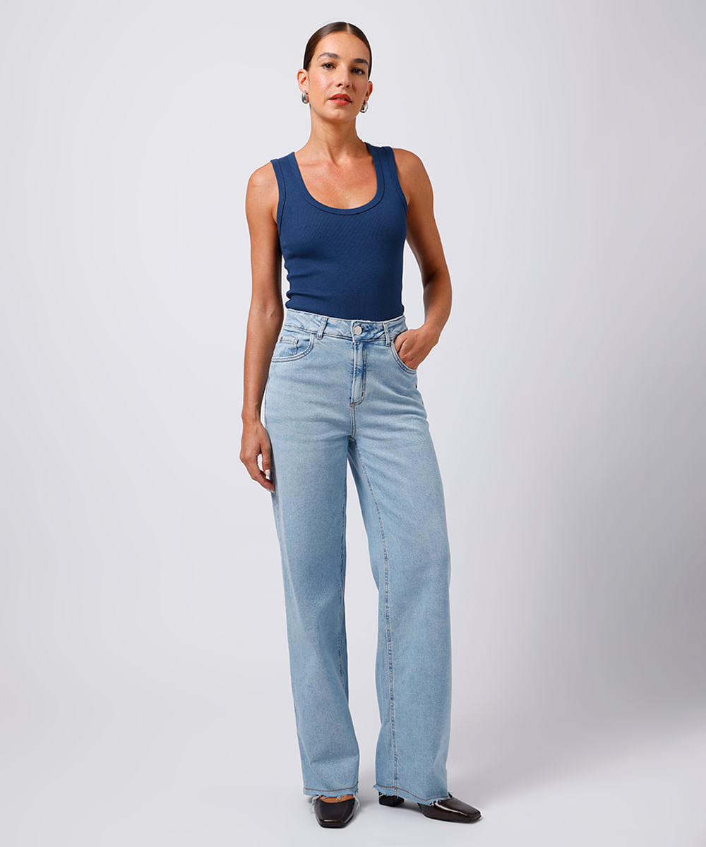 regata slim top feminina de algodão peruano mindset azul