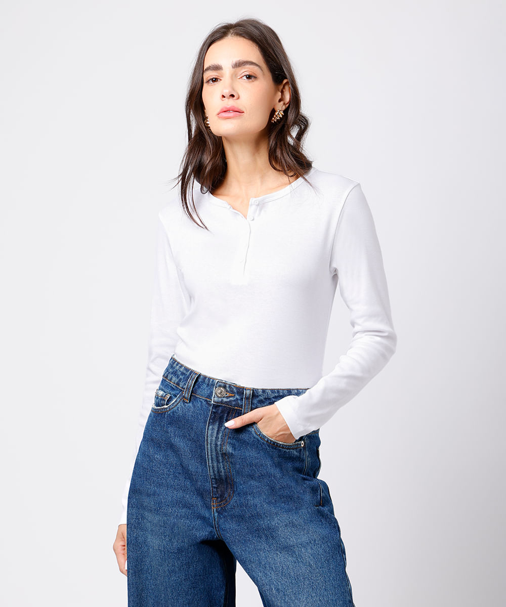 blusa feminina de algodão peruano manga longa branca