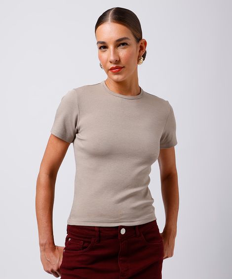 camiseta baby tee feminina de algodão peruano mindset bege