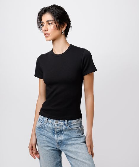 camiseta baby tee feminina de algodão peruano mindset preta