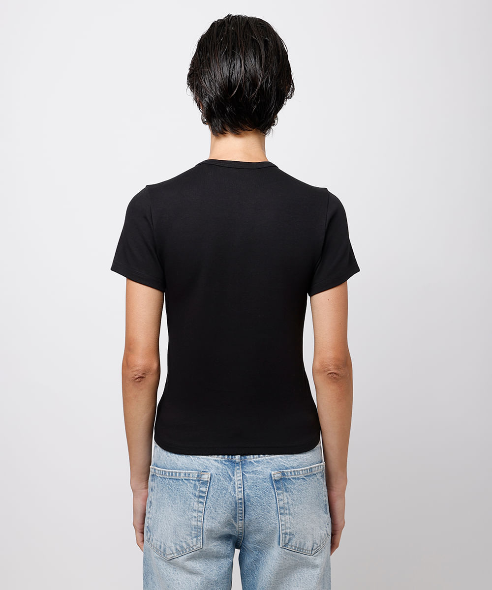 camiseta baby tee feminina de algodão peruano mindset preta