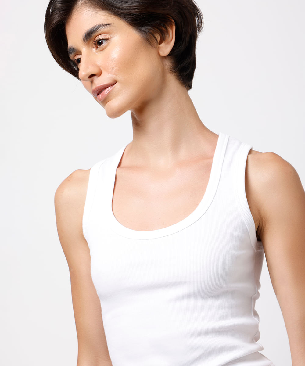 regata slim top feminina de algodão peruano mindset branca