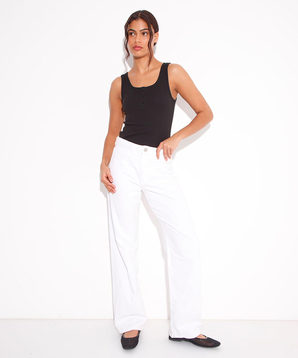 regata de algodão peruano com botão canelada mindset preta