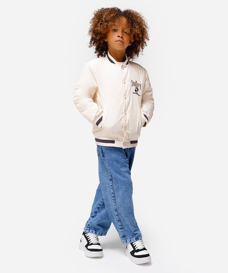jaqueta bomber infantil puffer snoopy bege