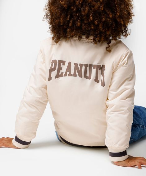 jaqueta bomber infantil puffer snoopy bege