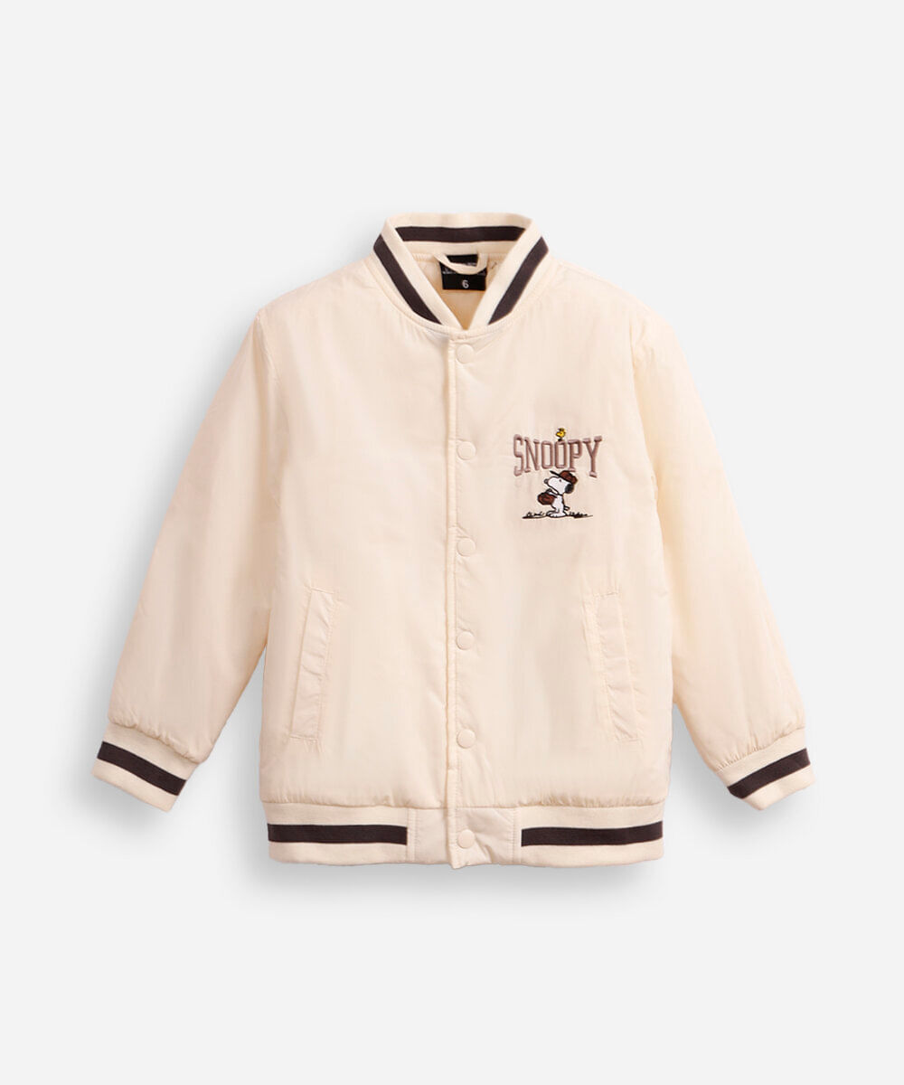 jaqueta bomber infantil puffer snoopy bege