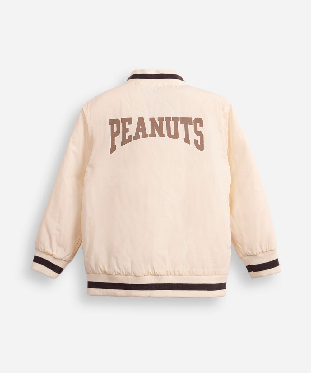 jaqueta bomber infantil puffer snoopy bege