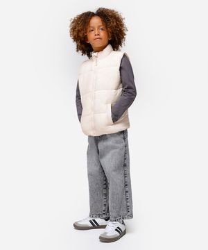 colete puffer infantil alongado bege