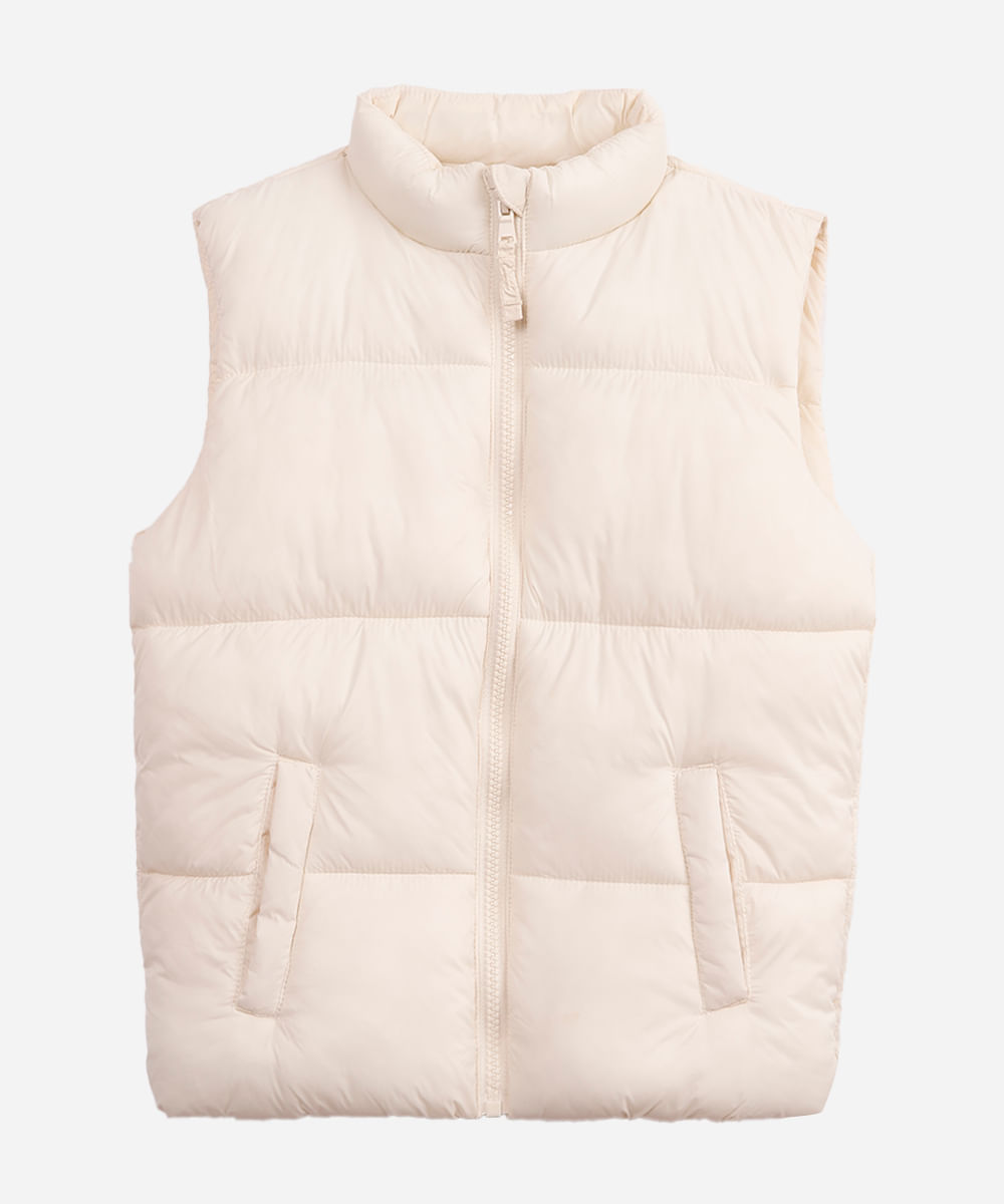 colete puffer infantil alongado bege