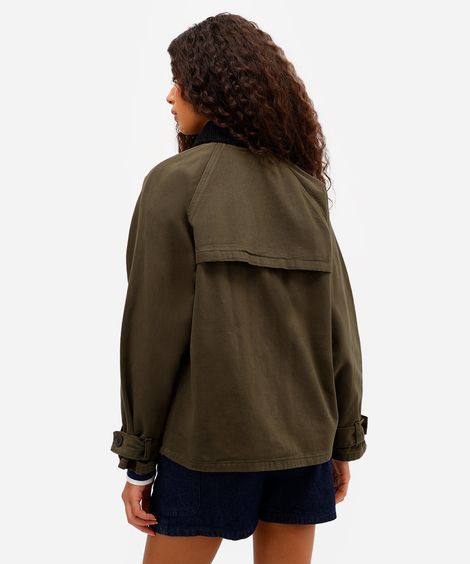jaqueta feminina de sarja com bolsos verde