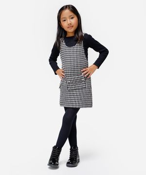 vestido infantil pied de poule com pochete colorido