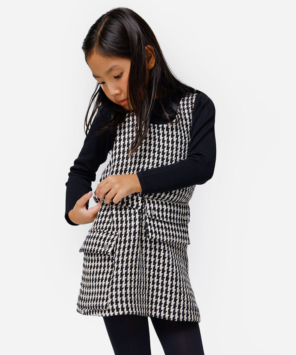 vestido infantil pied de poule com pochete colorido