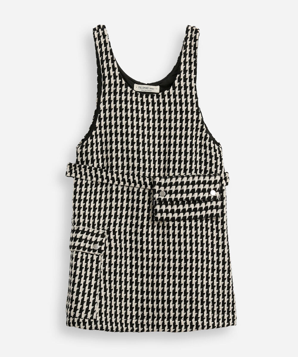 vestido infantil pied de poule com pochete colorido