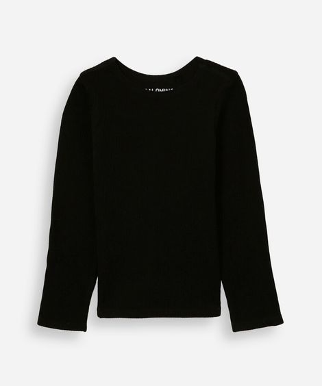 blusa canelada infantil manga longa preta