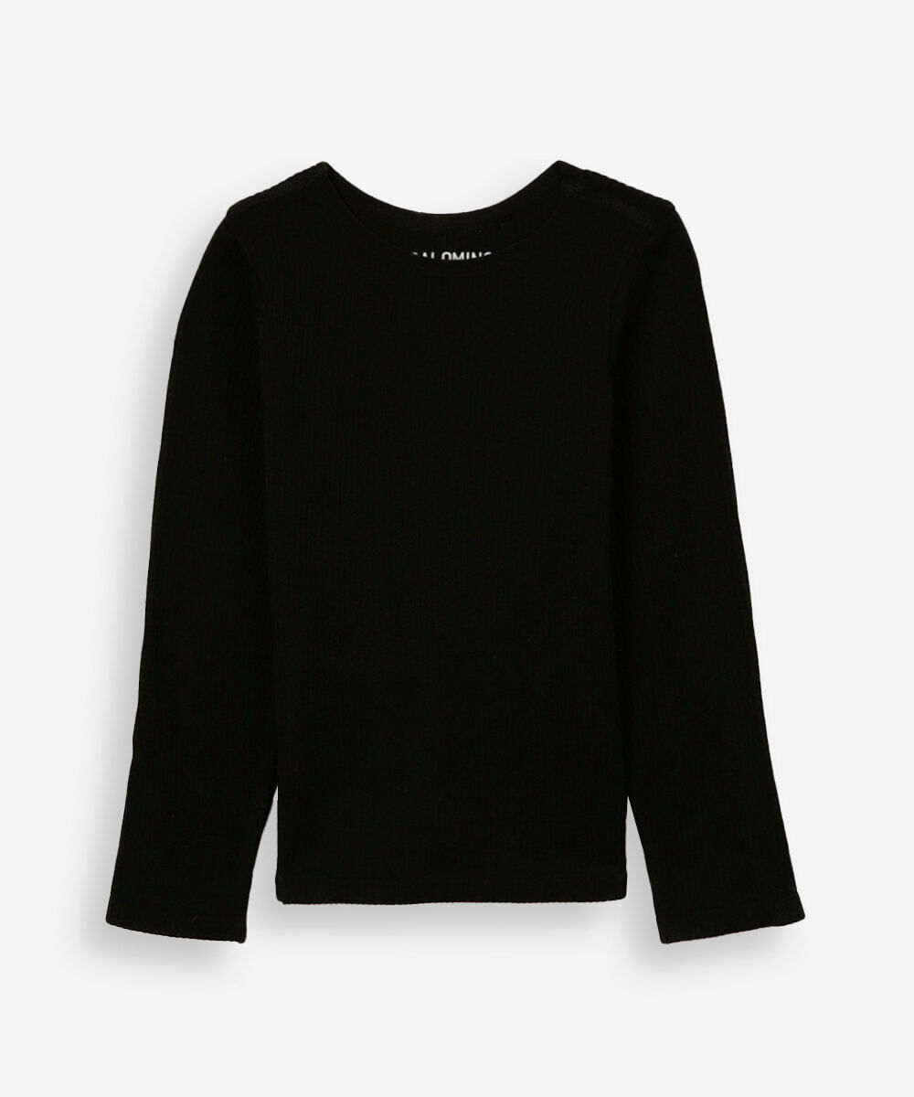 blusa canelada infantil manga longa preta