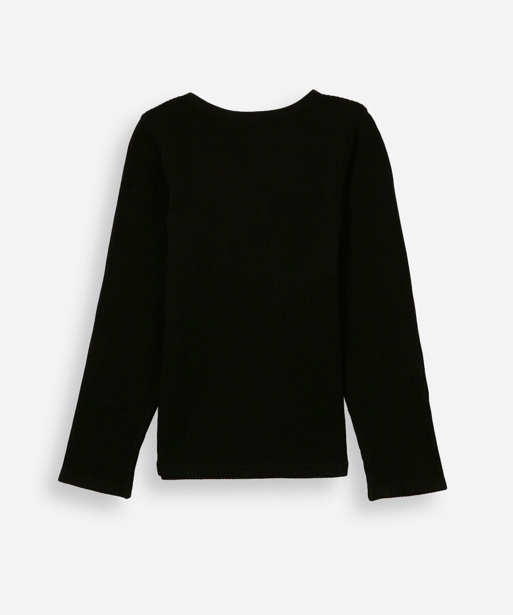 blusa canelada infantil manga longa preta