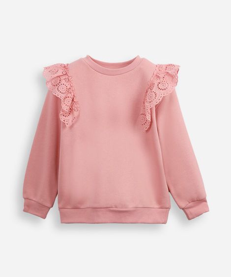blusão de moletom infantil babado de laise rosa