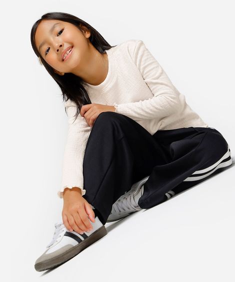 blusa infantil manga longa texturizada com fru fru off white