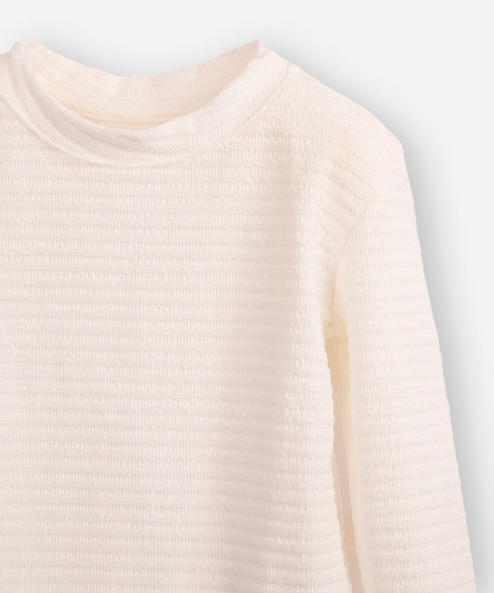 blusa infantil manga longa texturizada com fru fru off white