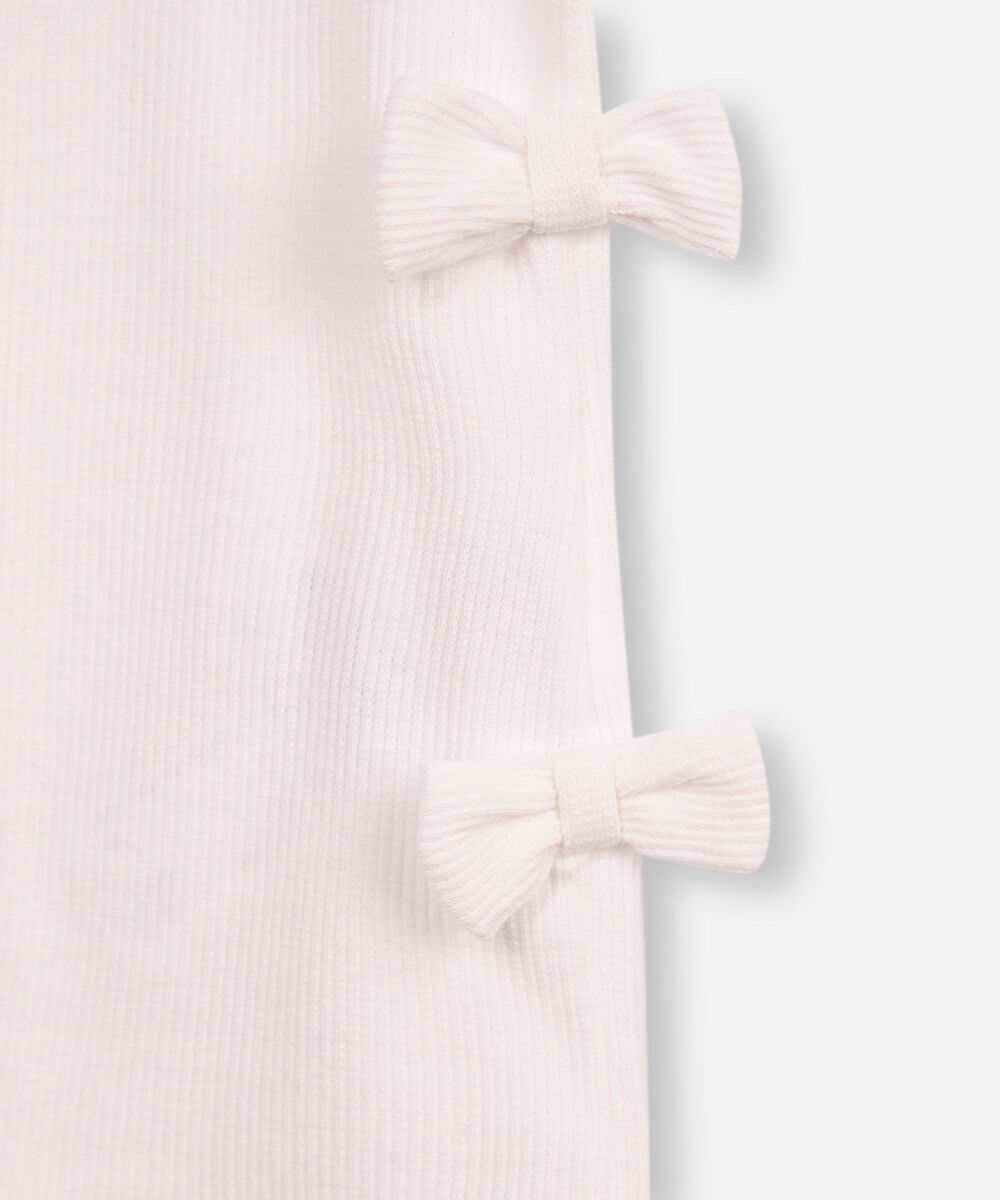 blusa de algodão infantil manga longa com lacinho off white