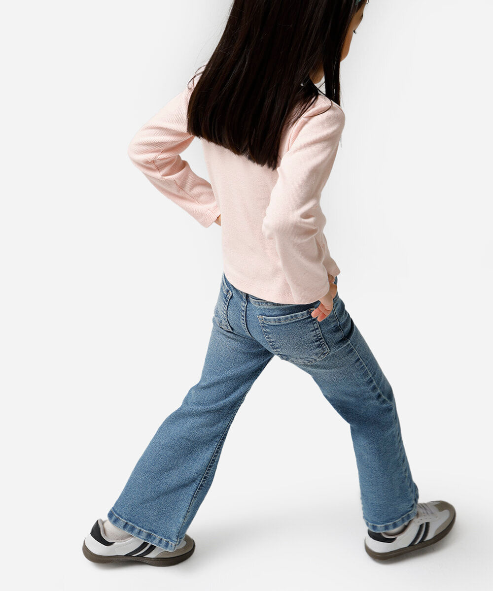 calça flare infantil jeans azul