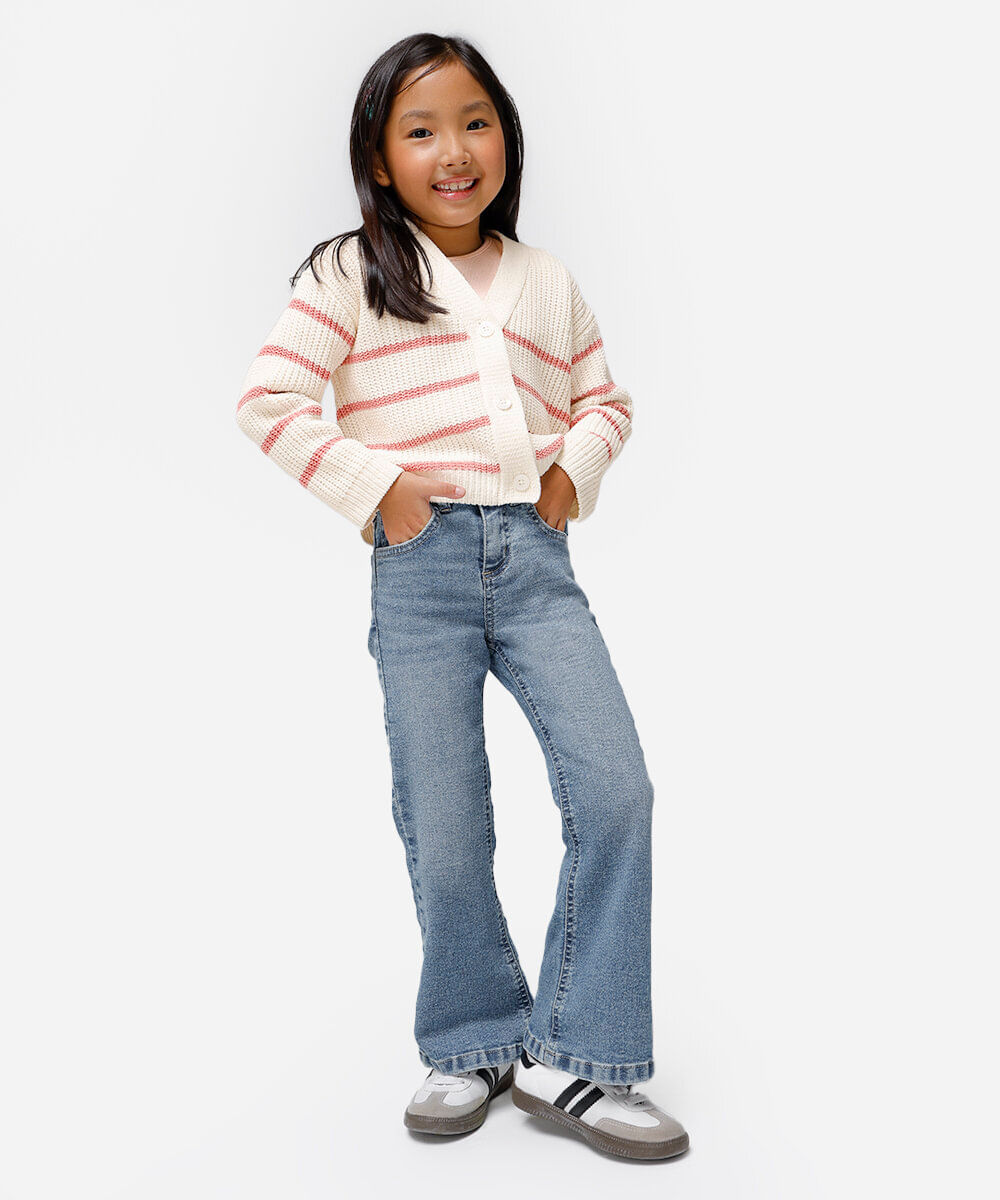 calça flare infantil jeans azul