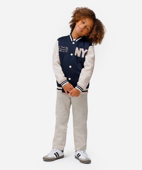 jaqueta bomber infantil de moletom new york azul