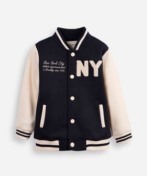 jaqueta bomber infantil de moletom new york azul