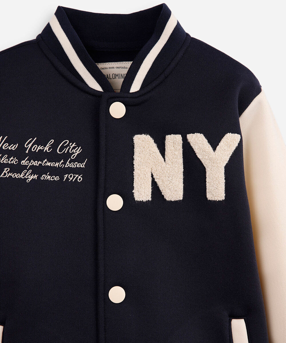jaqueta bomber infantil de moletom new york azul