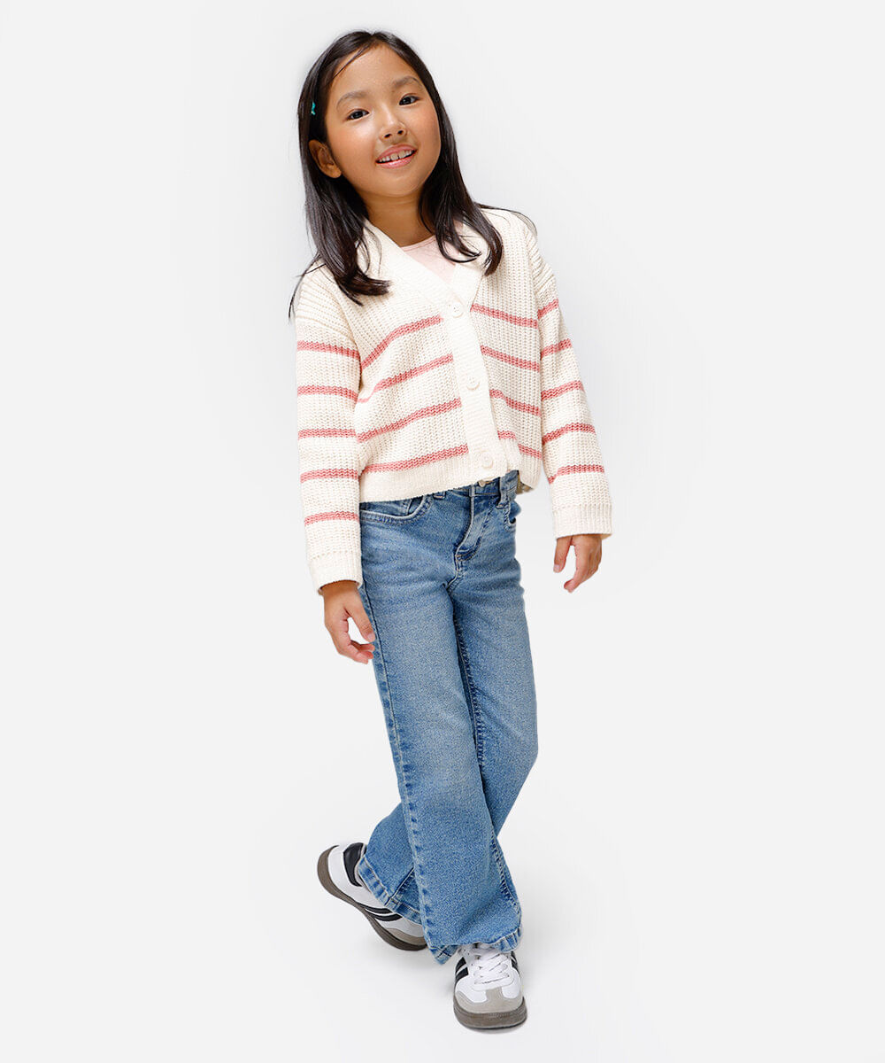 cardigan infantil de tricot listrado rosa