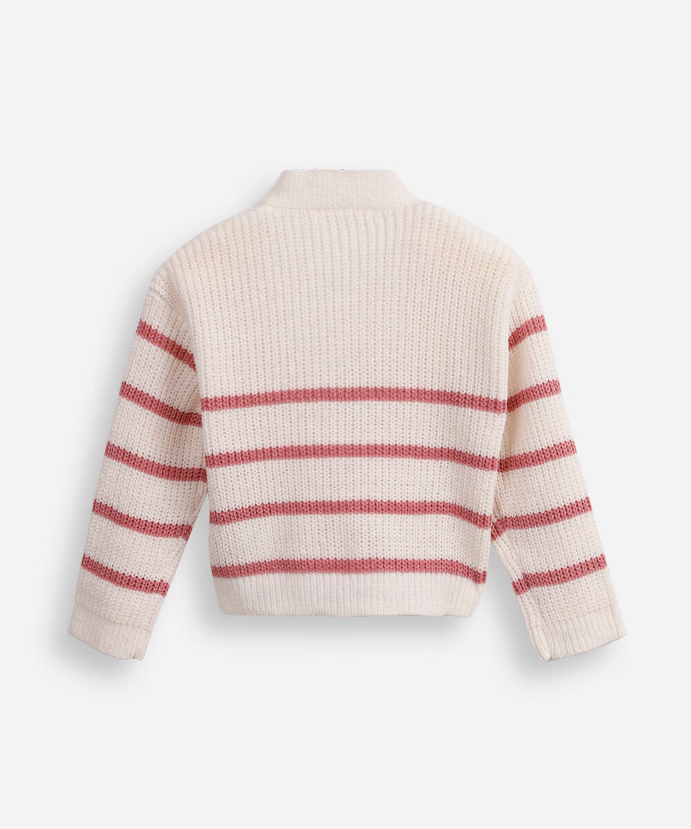 cardigan infantil de tricot listrado rosa