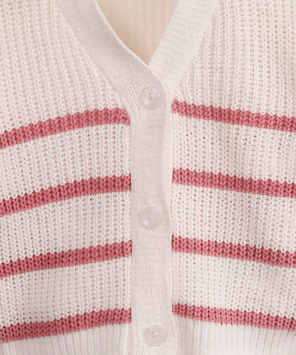 cardigan infantil de tricot listrado rosa