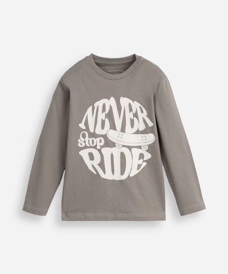 blusa de algodão infantil manga longa never stop ride cinza