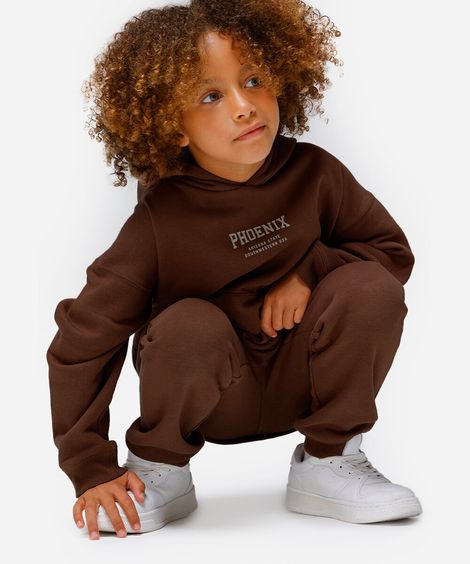 blusão oversized de moletom infantil com capuz phoenix marrom
