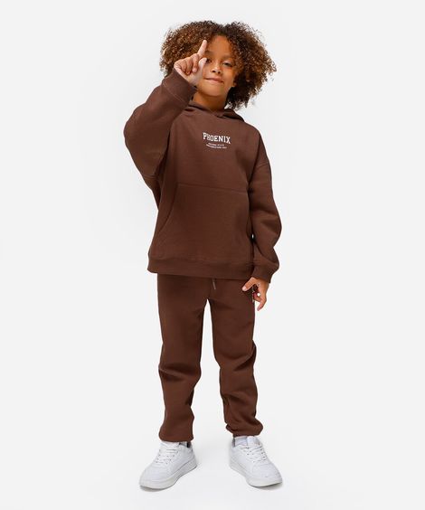 blusão oversized de moletom infantil com capuz phoenix marrom