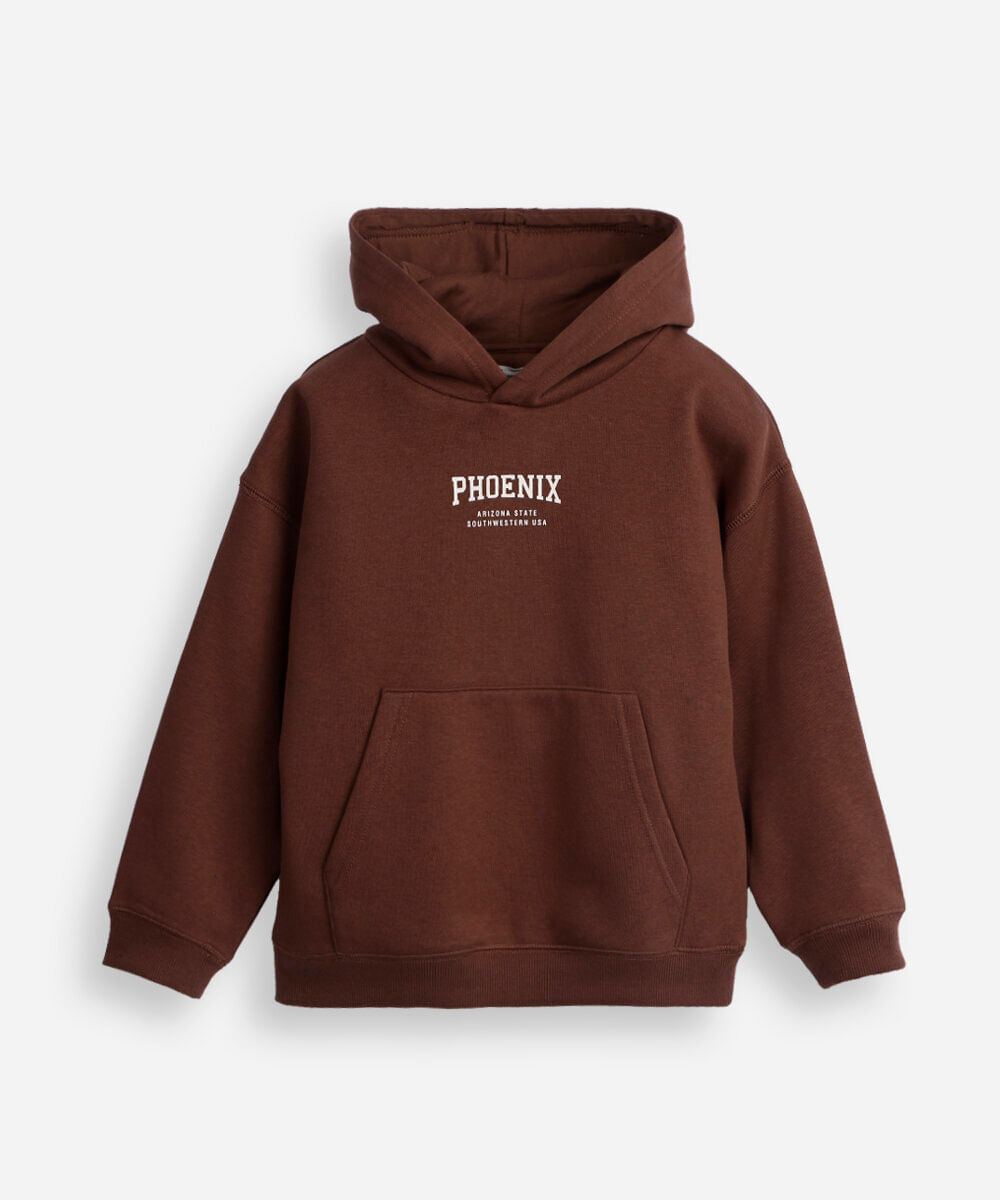 blusão oversized de moletom infantil com capuz phoenix marrom
