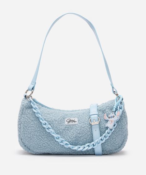 bolsa baguete com corrente stitch azul