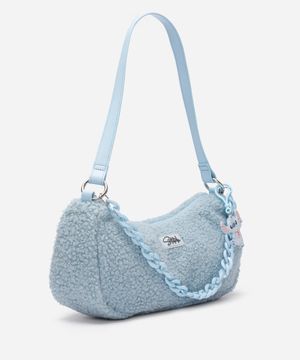 bolsa baguete com corrente stitch azul