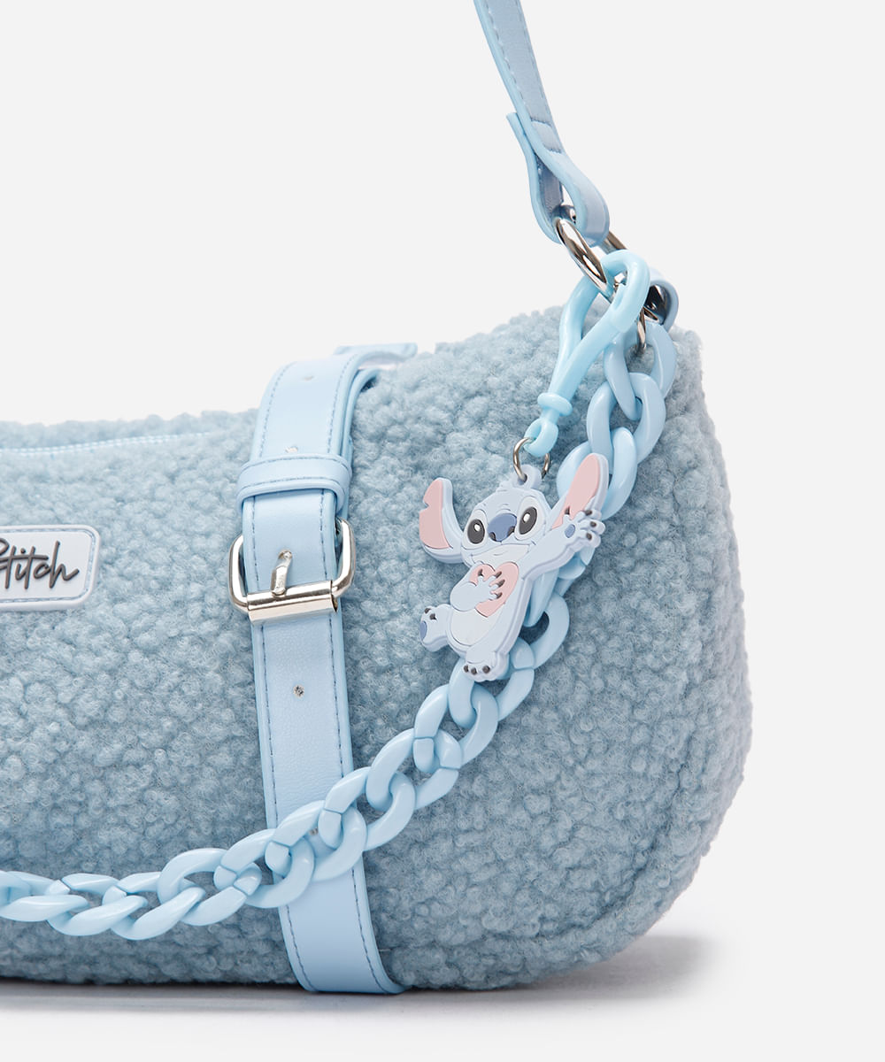 bolsa baguete com corrente stitch azul