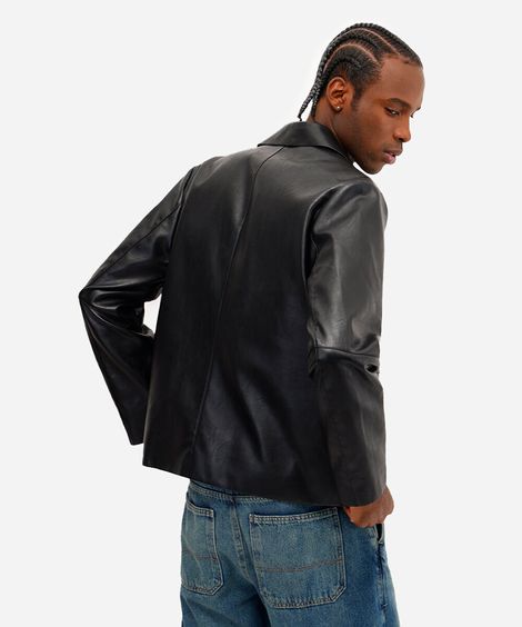 jaqueta masculina de poliuretano com bolsos preta