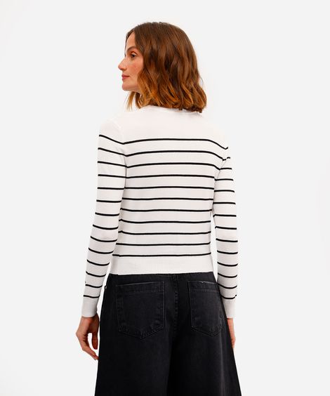 cardigan básico feminino de tricot listrado off white