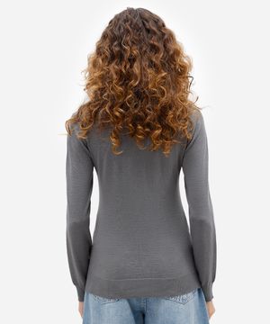 blusa feminina de tricot manga longa gola alta cinza