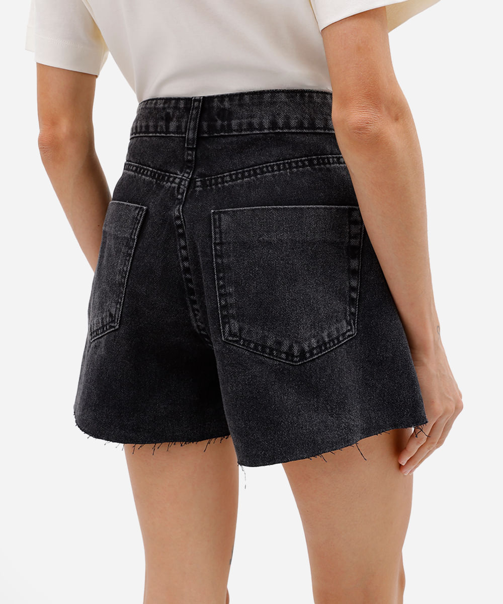 short feminino jeans cintura média preto