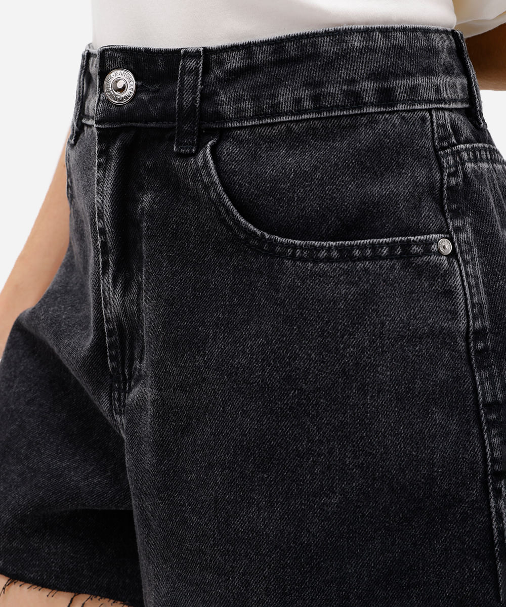 short feminino jeans cintura média preto
