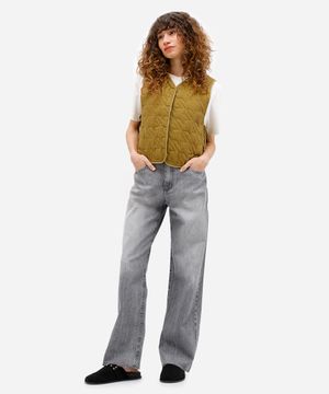 calça wide leg slim feminina jeans cinza