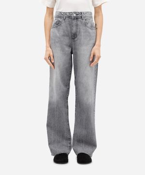 calça wide leg slim feminina jeans cinza