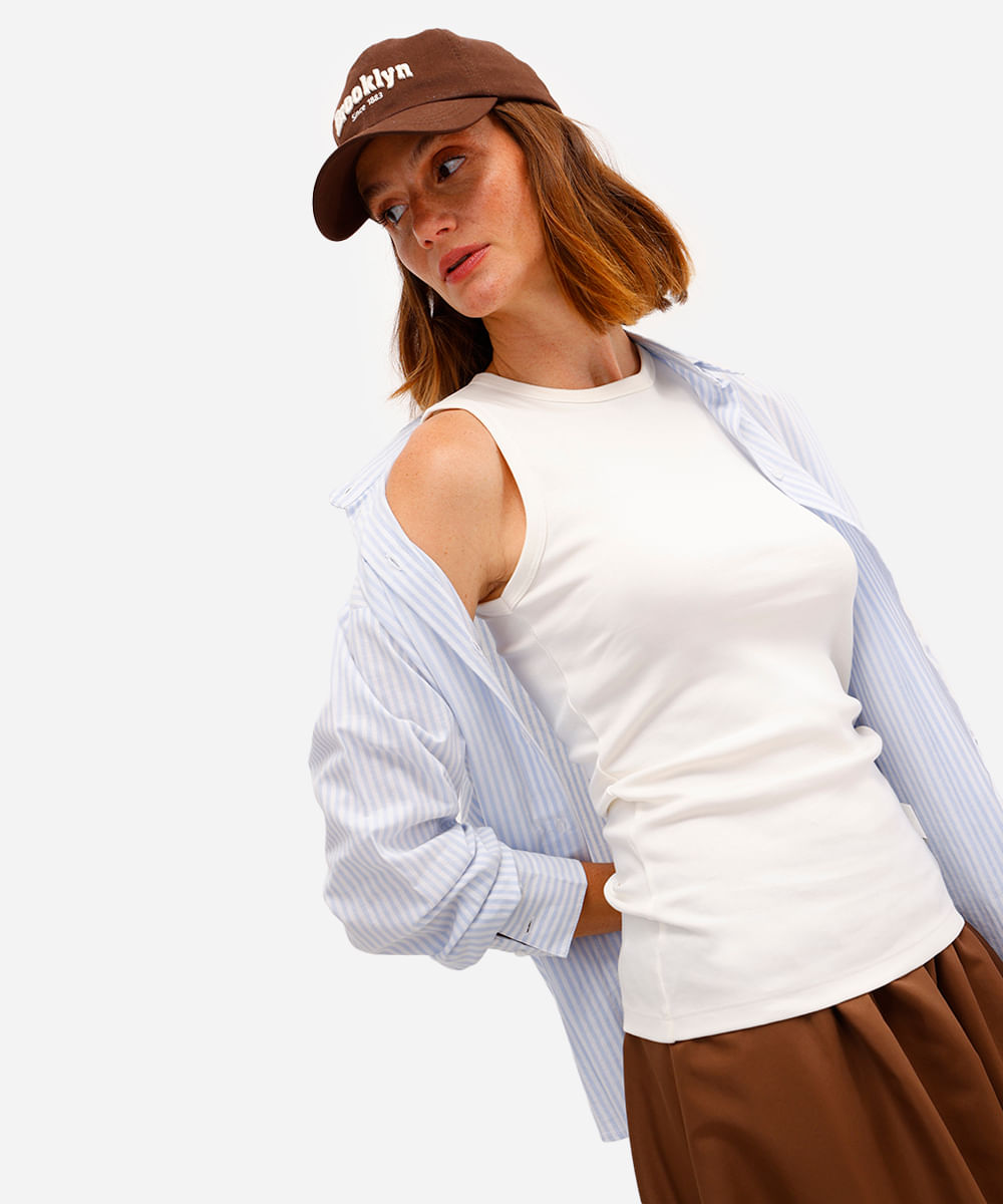 regata básica feminina de algodão peruano off white